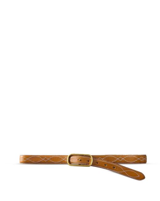Veronica Beard White Loop Embroidered Leather Belt