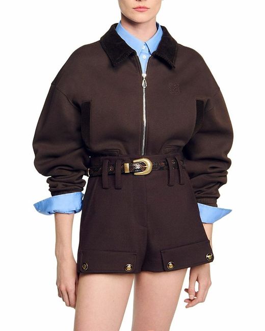 Sandro Black Cropped Zippered Sweatshirt