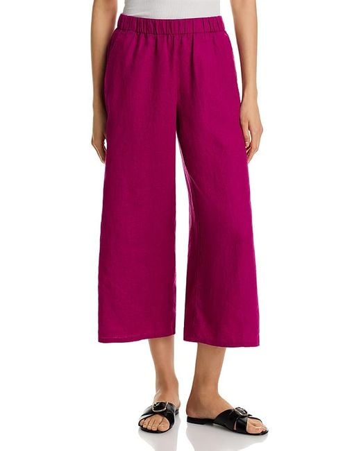 Eileen Fisher Red Linen Cropped Wide Leg Pants