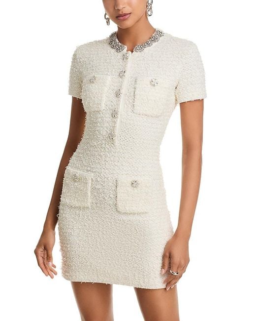 Self-Portrait White Textured Knit Mini Dress