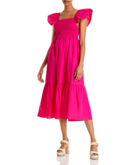 Aqua Smocked Midi Dress in Pink | Lyst