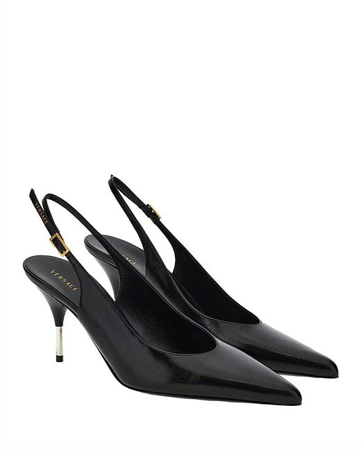 Versace Black Pointed Leather Slingback Pumps