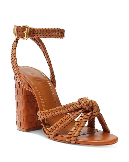 SCHUTZ SHOES Brown Kathleen Almond Toe Woven High Heel Sandals
