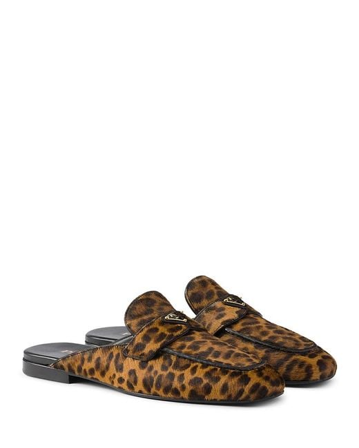 Prada Brown Leopard-Print Leather Mules