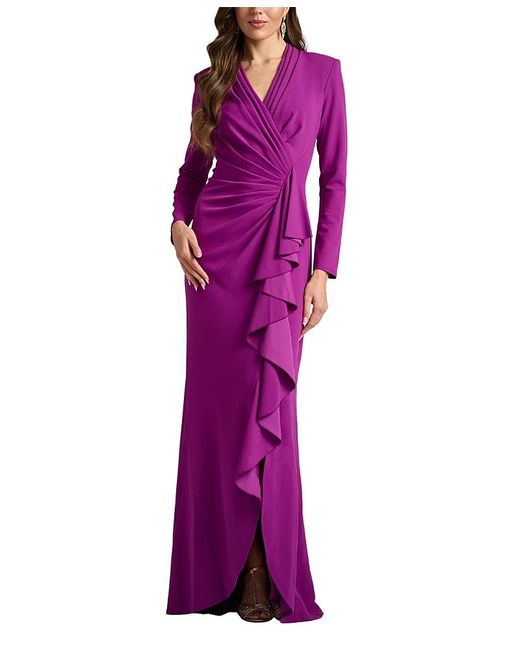 Tadashi Shoji Purple Markum Long-Sleeve Flounce Gown