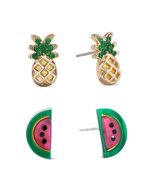 BaubleBar Green Pick Of The Tropics Pave Pineapple & Watermelon Slice Stud Earrings, Set Of 2