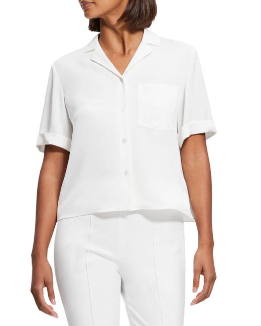 Theory Silk Short Sleeve Camp Shirt in White Lyst