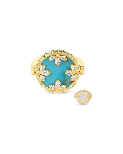 Roberto Coin Blue 18K Venetian Princess Medallion, Mother Of Pearl & Diamond Reversible Ring