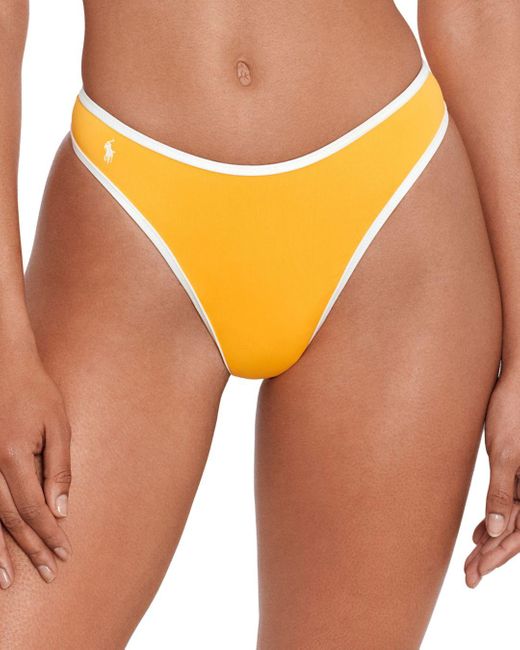 Polo Ralph Lauren Contrast Trim High Leg Bikini Bottoms in Orange | Lyst