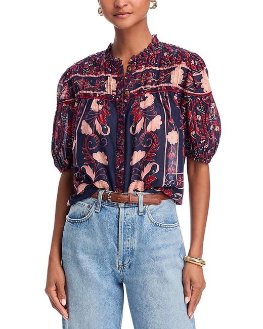 Farm Rio Blue Floral Boho Top
