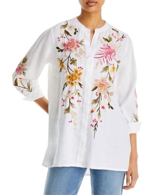 Johnny Was Linen Mei Voyager Embroidered Tunic in White | Lyst