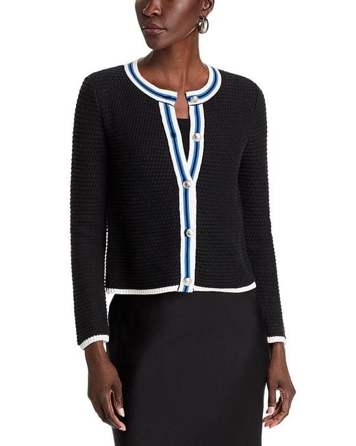Tahari Black Long Sleeve Button Up Crewneck Cardigan