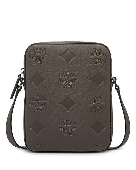 MCM Gray Klassik Mini Maxi Monogram Embossed Leather Crossbody Bag for men