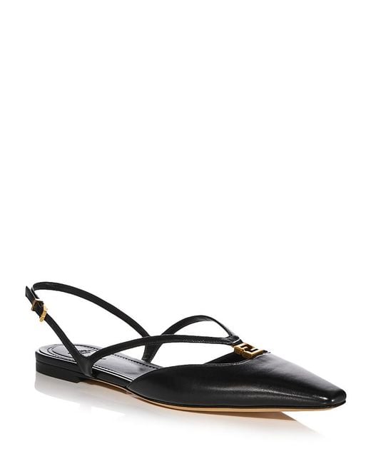 Fendi Black Pointed Leather Slingback Flats