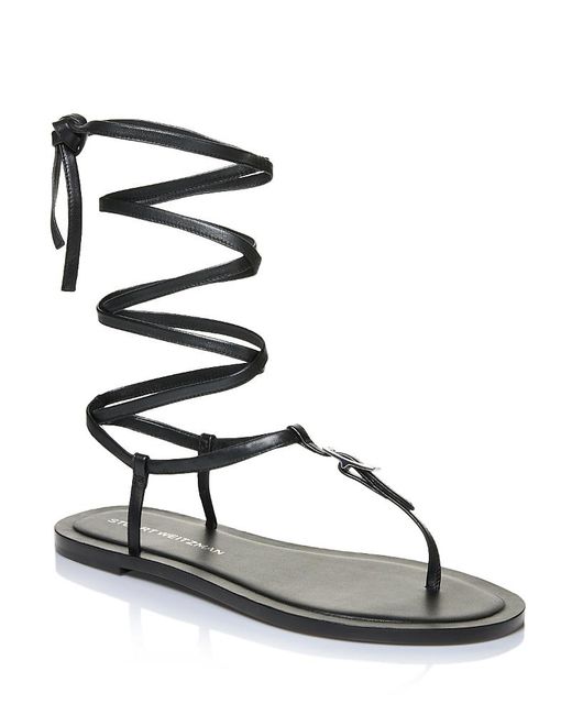 Stuart Weitzman Black Georgie Lace Up Sandals
