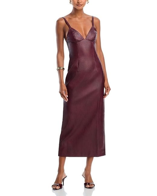 black leather dress with belt Women's Something to Behold Black Faux Leather Short Sleeve Belted Midi Dress | Size: S main image 1