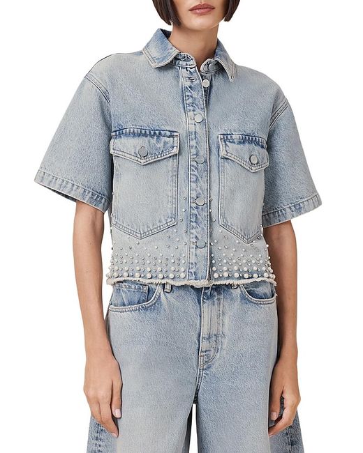 AllSaints Blue Tove Embellished Cropped Shirt
