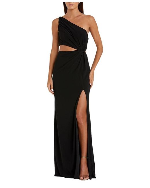 Mac Duggal Black One Shoulder Ruched Cut Out Jersey Gown
