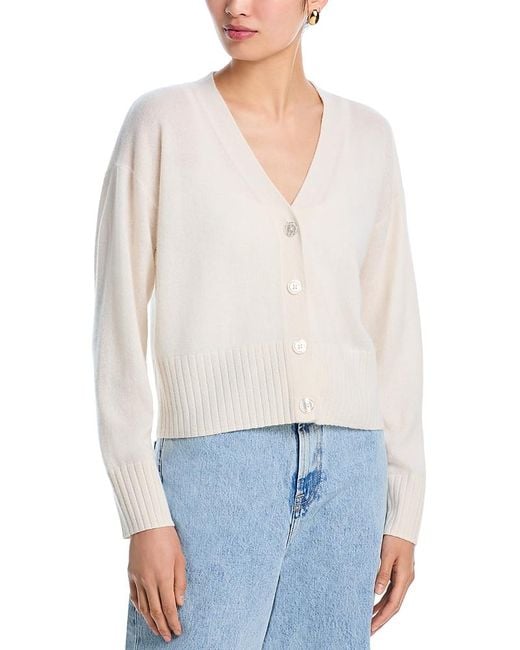 Aqua 100% Cashmere V Neck Cardigan in White Lyst UK