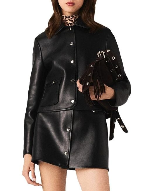 Maje Black Valdomy Leather Jacket