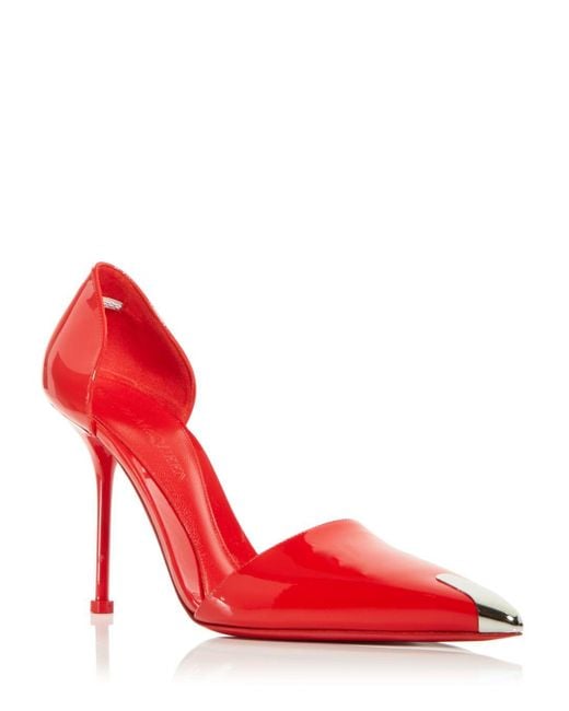 Alexander McQueen Leather D'orsay Pointed Toe Pumps in Red/Silver (Red ...