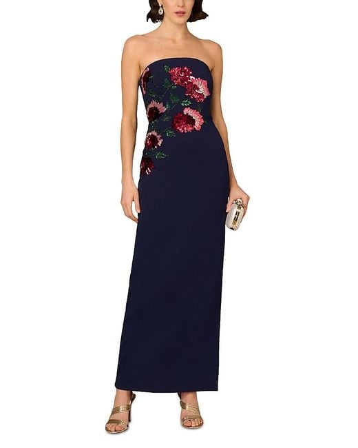 Aidan Mattox Blue Beaded Sequinned Gown
