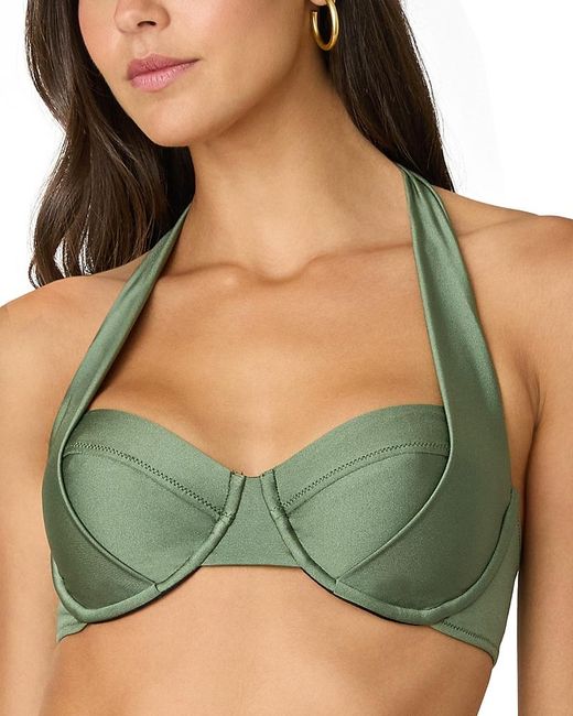 Shoshanna Green Solid Draped Halter Bikini