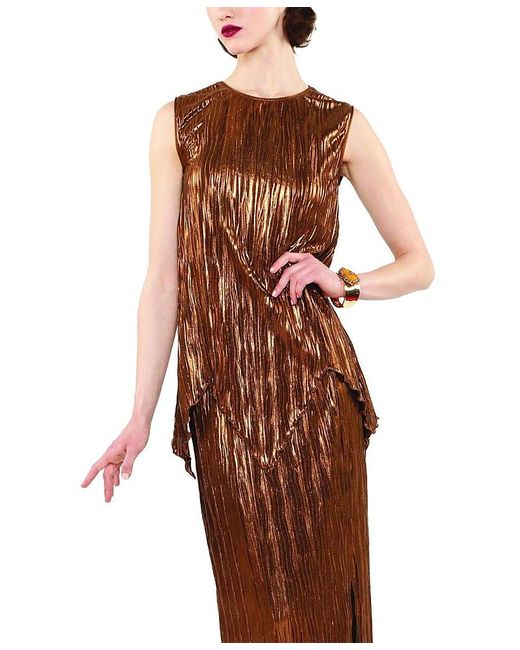 Anna Sui Brown Fortuny Pleats Sleeveless Top