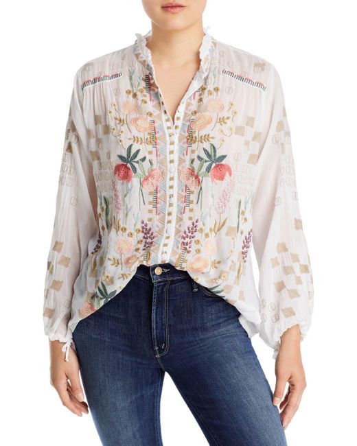 Johnny Was Synthetic Brielle Embroidered Blouse in White | Lyst