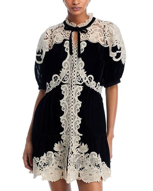 Sea Black Medina Velvet & Lace Mini Dress