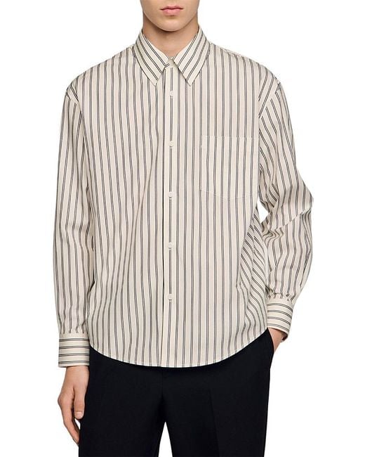 Sandro Men's Natural Striped Cotton Shirt