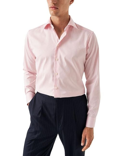 Eton of Sweden Pink Twill Slim Fit Button Down Shirt for men