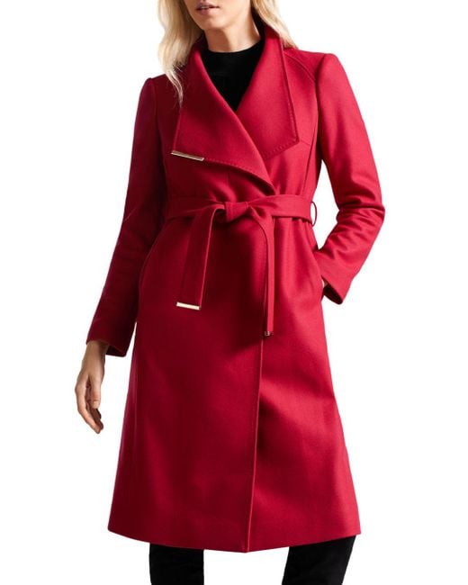 Ted Baker Rose Wool Blend Wrap Coat in Red | Lyst