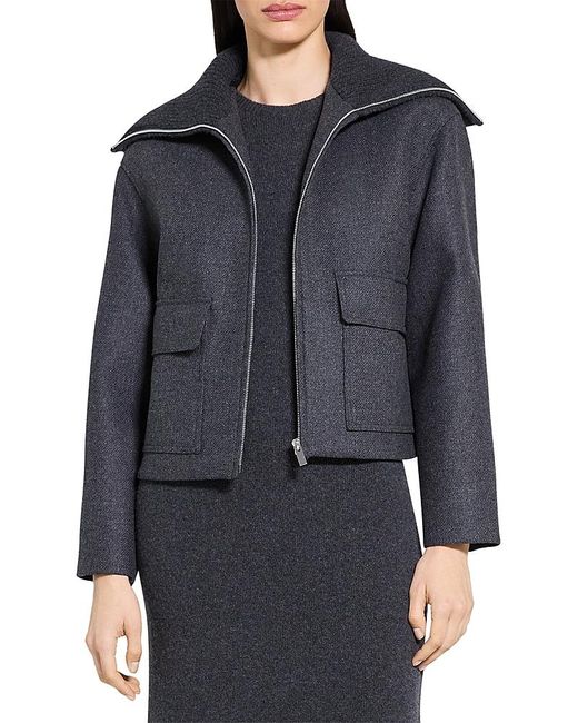 Theory Blue Cozy Collar Jacket