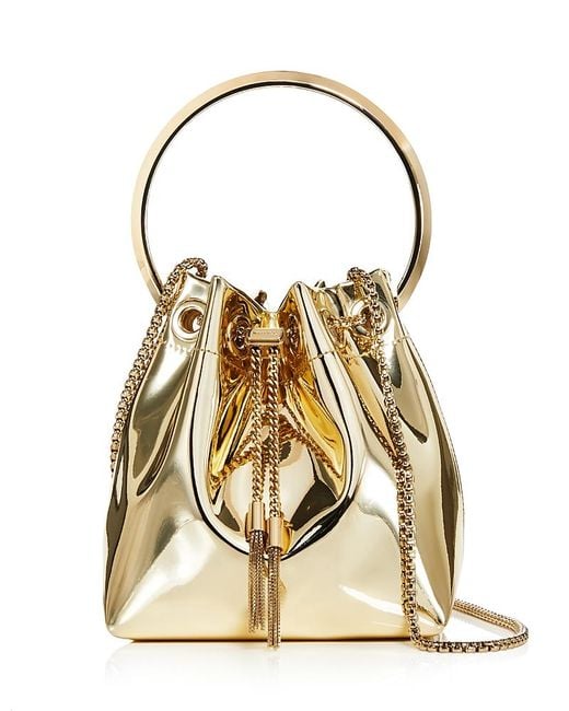 Jimmy Choo Bon Bon Ring Handle Metallic Bucket Bag