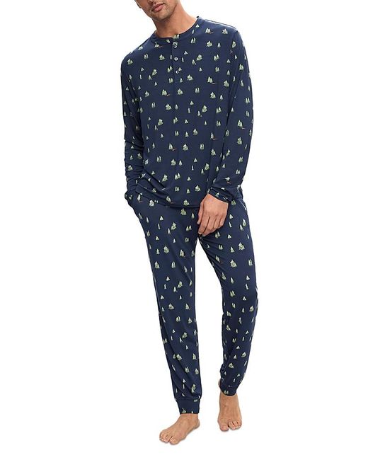 Eberjey Blue Henry Printed Long Pajama Set for men