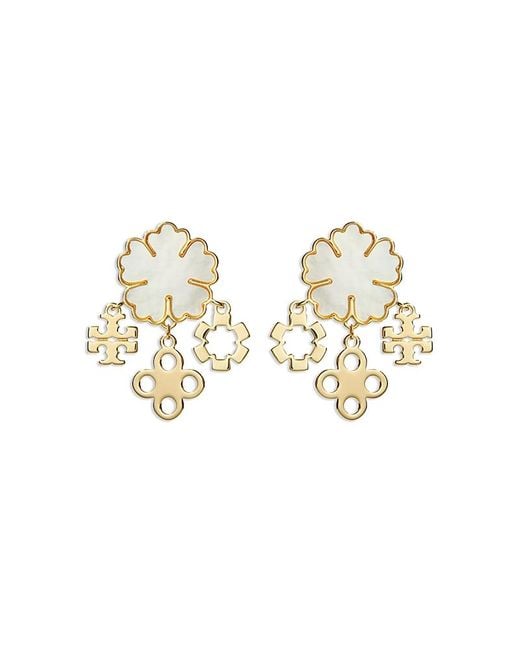 Tory Burch Metallic Mother Of Pearl Clover Cluster Drop Earrings