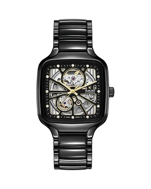 Rado Black True Square Open Heart Diamond Watch, 38Mm