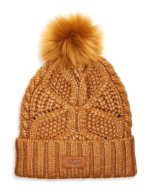 Ugg Brown Cable Knit Pom Beanie