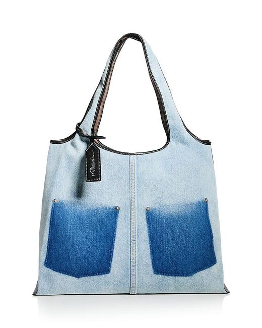 3.1 Phillip Lim Blue Denim Ghost Patch Denim Tote Bag
