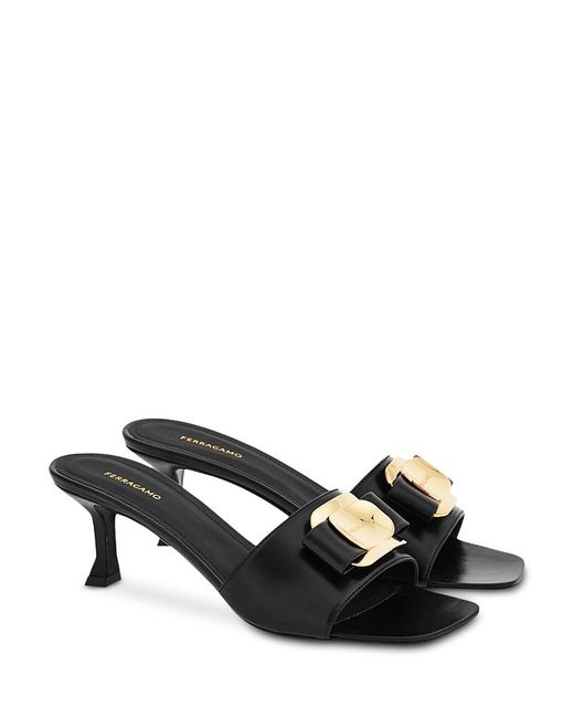 Ferragamo Black Zelie Bow Slide Sandals