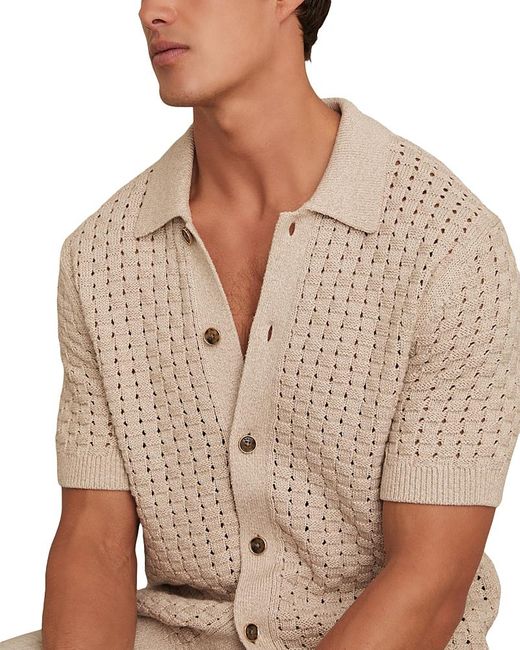 Reiss Brown Crochet Short Sleeve Regular Fit Shirt for men