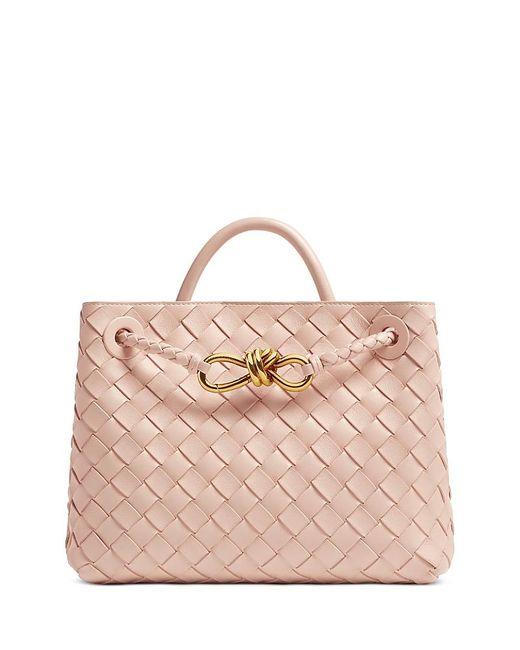 Bottega Veneta Pink Small Andiamo Intrecciato Leather Top Handle Bag