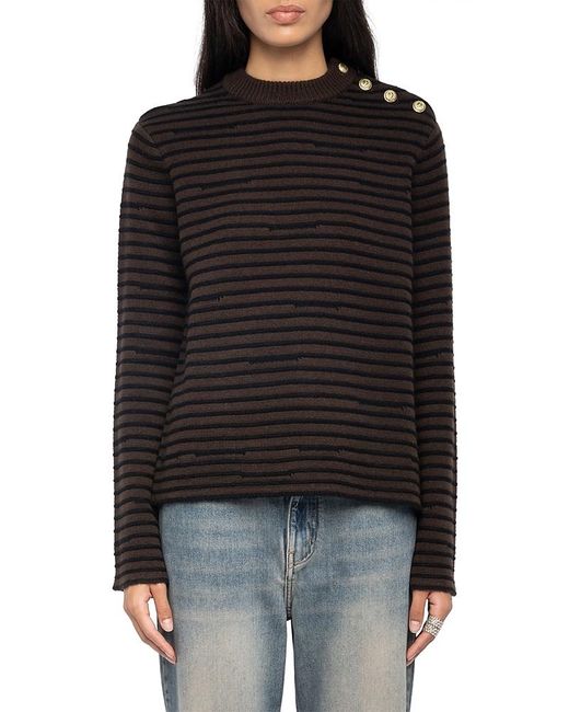 Zadig & Voltaire Black Spiky Wool & Cashmere Crewneck Sweater