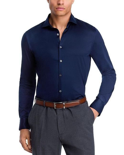 Canali Blue Cotton Jersey Slim Fit Sport Shirt for men