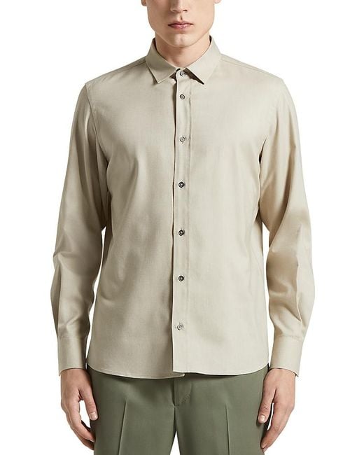 Peserico Natural Solid Button Front Shirt for men