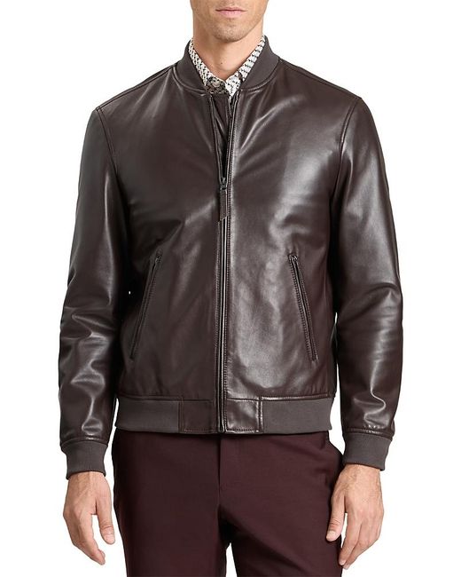Ted Baker Brown Waggoner Leather Bomber Jacket for men