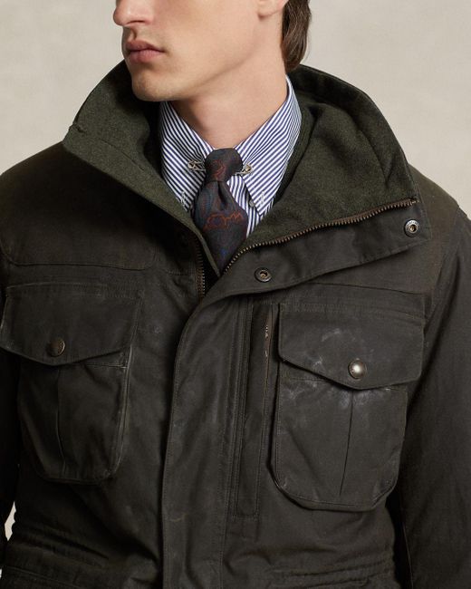 Polo Ralph Lauren Cotton Oilcloth Removable Hood Down Jacket in Brown for Men Lyst