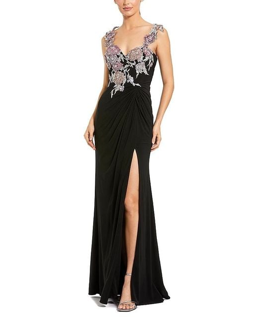 Mac Duggal Sweetheart Jersey Gown With Floral Embellishments in Black | Lyst Mac Duggal Sweetheart Jersey Gown With Floral Embellishments in Black | Lyst