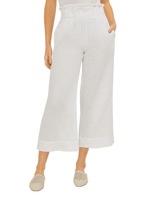 Three Dots Cotton Double Gauze Wide Leg Cropped Pants in White | Lyst